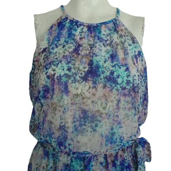 GUESS Dress, 4, Abstract Blue Floral, Spaghetti strap, Sash belt, Sleeveless - Picture 7 of 13